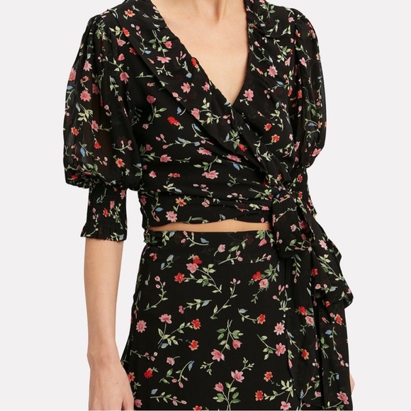Ganni Paradise Elm Floral Georgette Wrap Top Surplus Wrap Top Small NEW - Picture 16 of 16